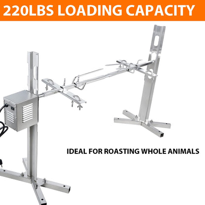 iMeshbean 220lbs Rotisserie Grill Kit, Electric Pig Spit Rotisserie Grill with 45W Motor,Stainless Steel Spit Roaster Stand for Roasting Pig Lamb Turkey Chicken & Whole Animals,Height Adjustable