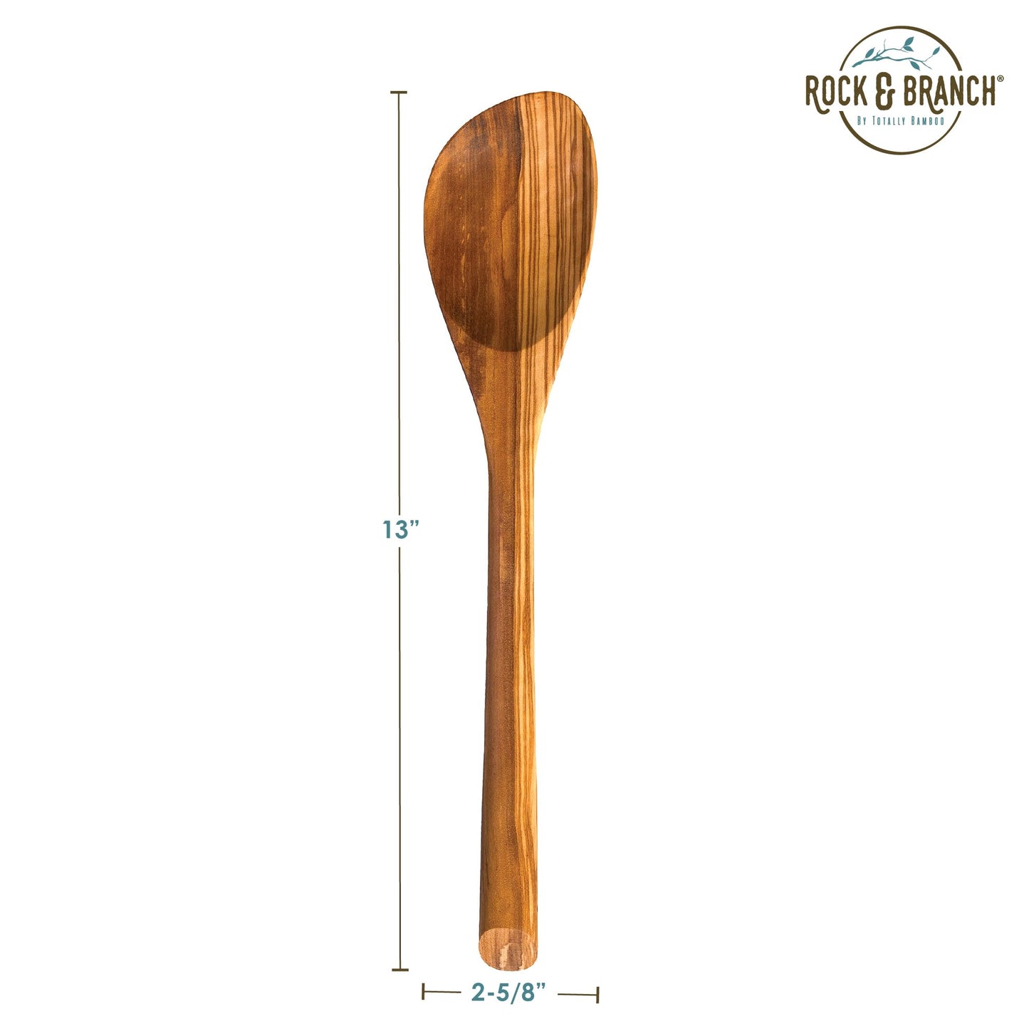 Rock & Branch Olive Wood Cooking Spoon, Wooden Mixing Spoon for Cooking, Safe for Nonstick Cookware, 13" Long