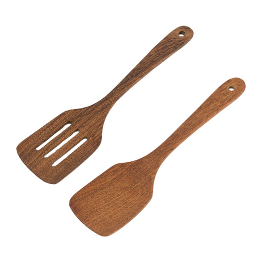 2pcs Wooden Spatula Wood Long Handle Flat Frying Turner Nonstick Flat Frying Spatulas Cooking Spurtle Utensils for kitchen use(COLOR:natural)