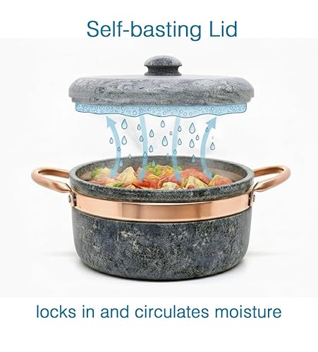 Cookstone 3 quarts Dutch oven with copper handles | Handcrafted from a block of pure soapstone | Unique, durable and eco-friendly | Non-toxic and Non-stick | THE GREEN ALTERNATIVE TO CAST IRON