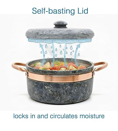 Cookstone 3 quarts Dutch oven with copper handles | Handcrafted from a block of pure soapstone | Unique, durable and eco-friendly | Non-toxic and Non-stick | THE GREEN ALTERNATIVE TO CAST IRON