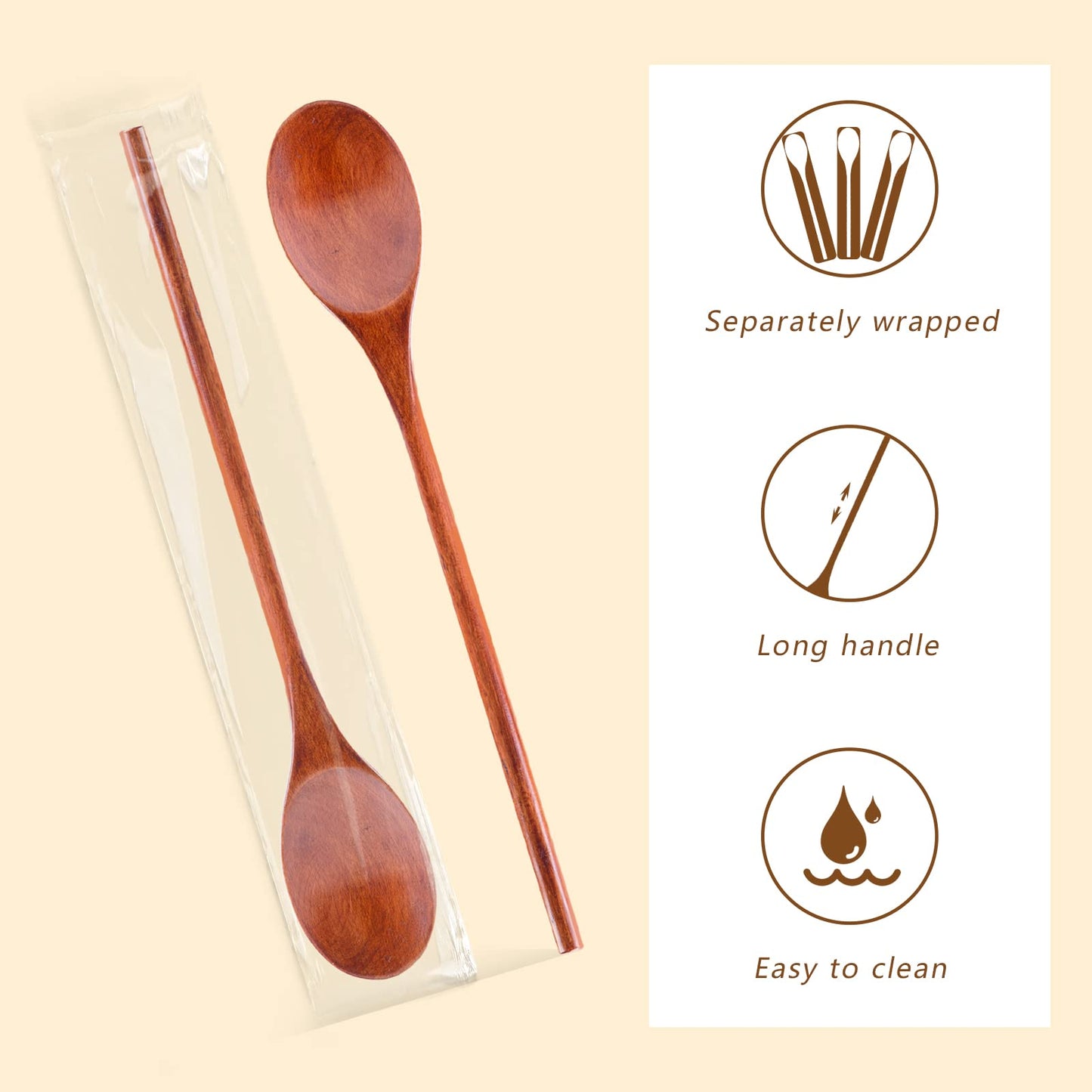 HANSGO Wooden Spoons for Cooking, 12 Inch Mixing Wood Spoon with Long Handle Serving Utensil Set for Kitchen Cooking and Stirring, 6PCS
