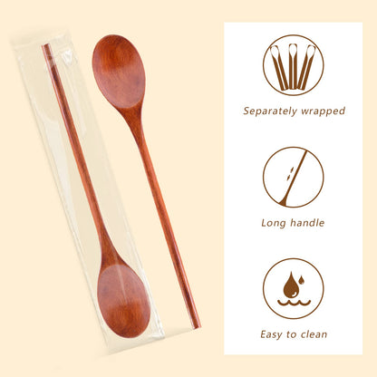 HANSGO Wooden Spoons for Cooking, 12 Inch Mixing Wood Spoon with Long Handle Serving Utensil Set for Kitchen Cooking and Stirring, 6PCS