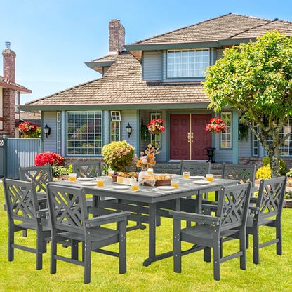 AZXZCS HDPE Outdoor Dining Set,10-Piece Outdoor Table and Chairs Include 8 Dining Chairs and 2 Pcs 62.5" Patio Dining Table with Umbrella Hole (Gray)