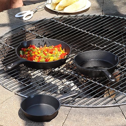 Sunnydaze 3-Piece Pre-Seasoned Heavy-Duty Cast Iron Skillet Set - 6-Inch, 7-Inch, and 10-Inch Black Metal Frying Pans