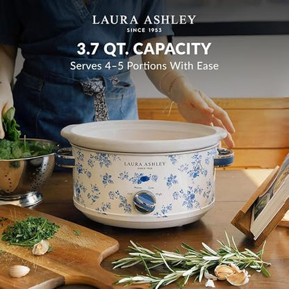 Laura Ashley Slow Cooker 3.7 Quart - Large Slow Cooker 3.7 QT for 4 to 5 People - Energy Efficient Slow Cookers with 3 Heat Settings - Dishwasher Safe Removeable Ceramic Crock & Tempered Glass Lid