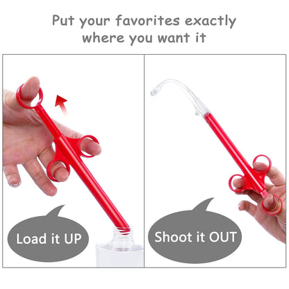 Lube Applicator Syringes, Precision Lubricant Dispensers, 2-Pack Injector with Smooth Rounded Cap, Ideal for Men, Women & Couples - Reusable, Easy to Use & Clean [10ml][White & Red]