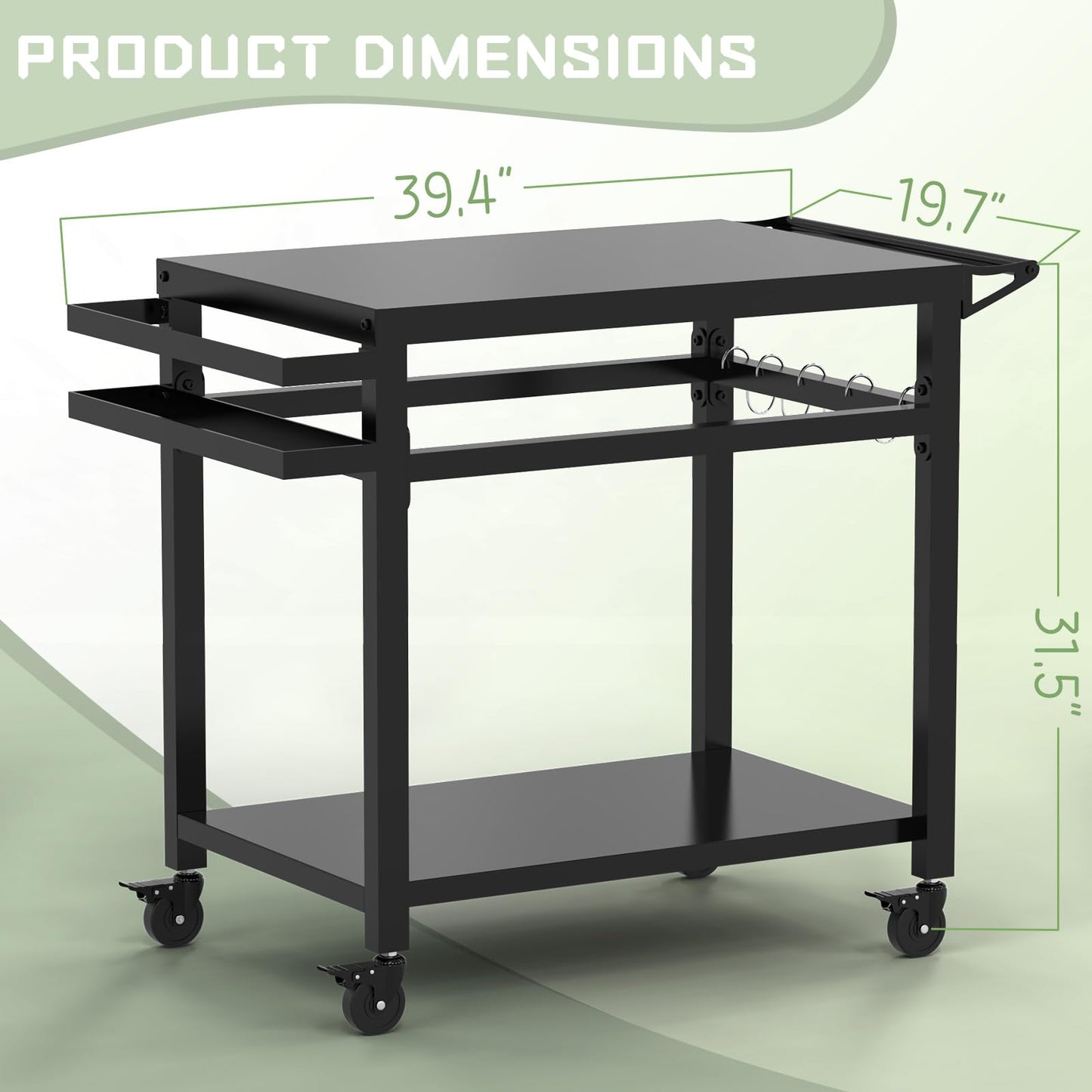 32"x 20" Stainless Steel Outdoor Grill Table, Movable Grill Cart, Outdoor Kitchen Island Prep Stand Station, Pizza Oven Table, Grill Stand Fits Griddle 17" 22", Rolling Bar Cart with 5 Utensil Hooks