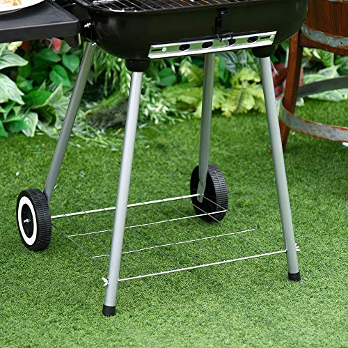 Outsunny Portable Charcoal Grill with Foldable Side Shelf and Bottom Shelf, BBQ Smoker with Wheels and Adjustable Vents on Lid for Picnic Camping Backyard Cooking, Black