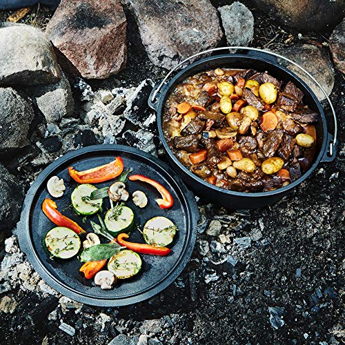 Uno Casa 6Qt Cast Iron Camping Dutch Oven with Lid Lifter and Storage Bag - Pre-Seasoned Outdoor Dutch Oven for Campfire Cooking, Stews, and Baking - Durable Cast Iron Pot for Camping and Hiking
