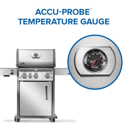 Napoleon Rogue PRO 425 Natural Gas Grill with Infrared Side Burner, Stainless Steel, Durable 4-Burner Gas BBQ