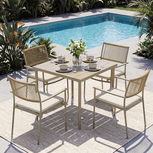 MEXSAKY 5-Piece Patio Table and Chairs Set, Rattan Outdoor Dining Set for 4