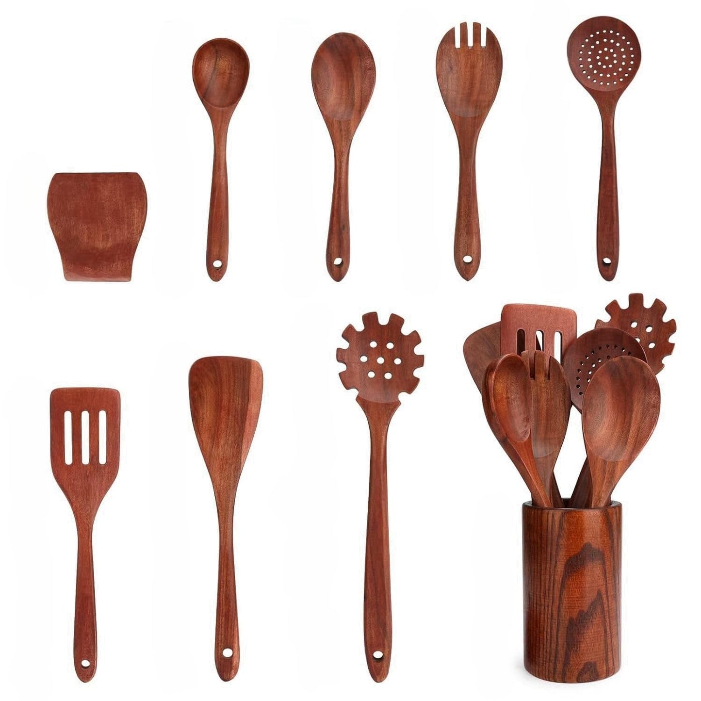 Wooden Cooking Utensils Set,Wooden Spoons for Cooking,16-Piece Wooden Cookware Set Suitable for Non-Stick Cookware and Pans, Natural Wood Material, Lightweight and Durable