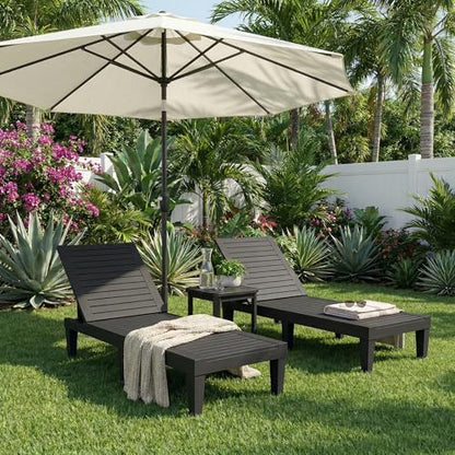 Lounge Chair Outdoor,Set of 2 All-Weather UV-Resistant & Waterproof Patio Lounge Chairs,High-Impact PP 5 Position Adjustable Tanning Chair,Heavy Duty Pool Lounge Chairs Great for Pool & Yard,Black