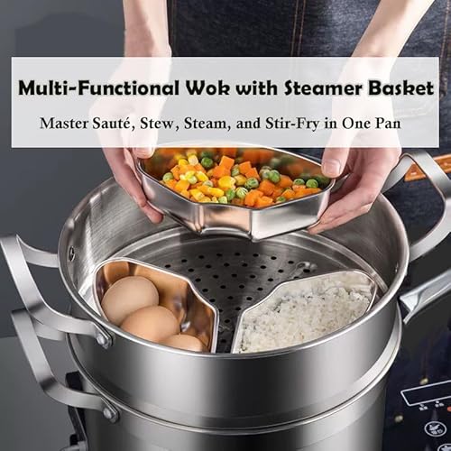 Toutrop 14 Inch Hybrid Stainless Steel Wok with Lid & Steamer Basket,Nonstick Stir Fry Pan, PFOA-Free,Stay-Cool Handle,Works on Induction,Dishwasher & Oven Safe