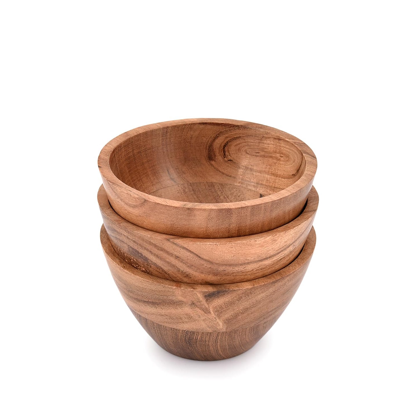 EDHAS Handmade Acacia Wood Bowl Set of 3 For Nuts, Candy, Appetizer, Snacks, Olive and Salsa Ideal for Dinner Parties & Family Gatherings (5" x 5" X 2.75")