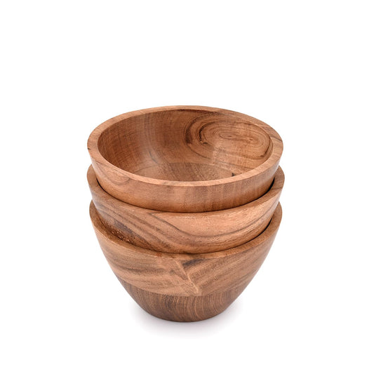 EDHAS Handmade Acacia Wood Bowl Set of 3 For Nuts, Candy, Appetizer, Snacks, Olive and Salsa Ideal for Dinner Parties & Family Gatherings (5" x 5" X 2.75")