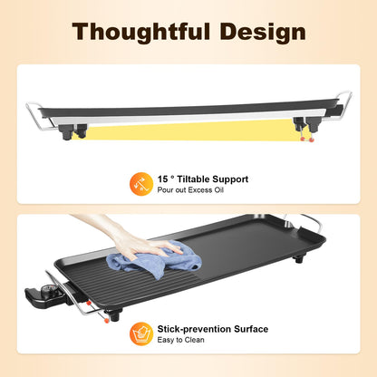 27'' 1500W Electric Griddle Teppanyaki Grill Hob Nonstick Large Griddle Long Countertop with Adjustable Temperature Indoor Outdoor Table Top Grill for Outdoor Yard Travel Picnic Camping Party