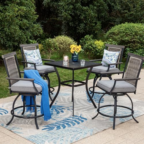 PHI VILLA Outdoor Bar Set, Patio 4 Chairs & Counter Height Table