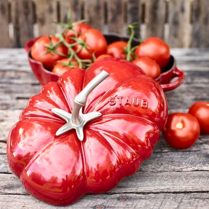 Staub Cast Iron Tomato Cocotte, Dutch Oven, 3-quart, Made in France, Cherry