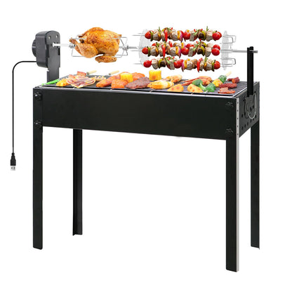 BESTHLS Barbecue Charcoal Grill with Electric Rotisserie Meat Forks & 6-Piece Skewer Set for Outdoor Cooking Camping Hiking Picnics Tailgating Backpacking or Any Outdoor Event