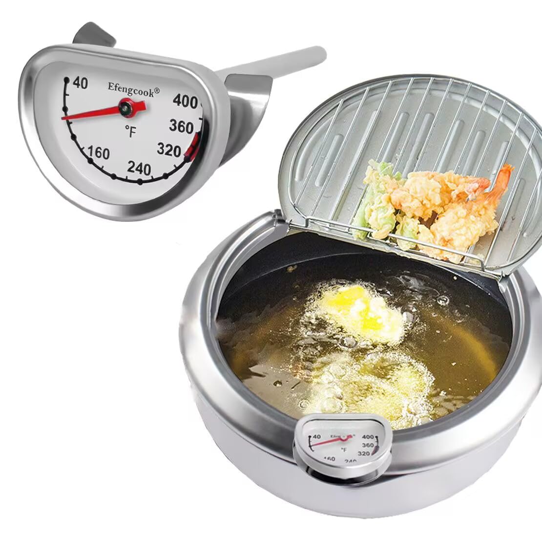 Deep Fry Oil Thermometer for Fryer Pot,Cooking Thermometer for Hot Oil Deep Fryer,Side of Frying Thermo Clip&3.5 inch Probe, Easy Clean up, Reading Fast,