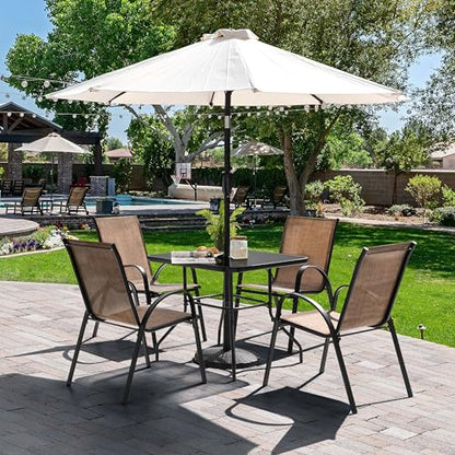 NUU GARDEN 5 PCS Patio Dining Set, Metal Outdoor Table and Chairs, with 4 Stackable Chairs and 31.5’’ Square Table with Umbrella Hole, Outdoor Dining Set for Lawn, Balcony, Garden, Black and Brown