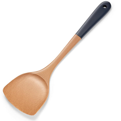 Airesly Wooden Spatula,Premium Beech Wood Spatula with Long Handle, Non-Stick Flat Frying & Wok Turner for Kitchen Cookware - Handmade Kitchen Essentials for Cooking