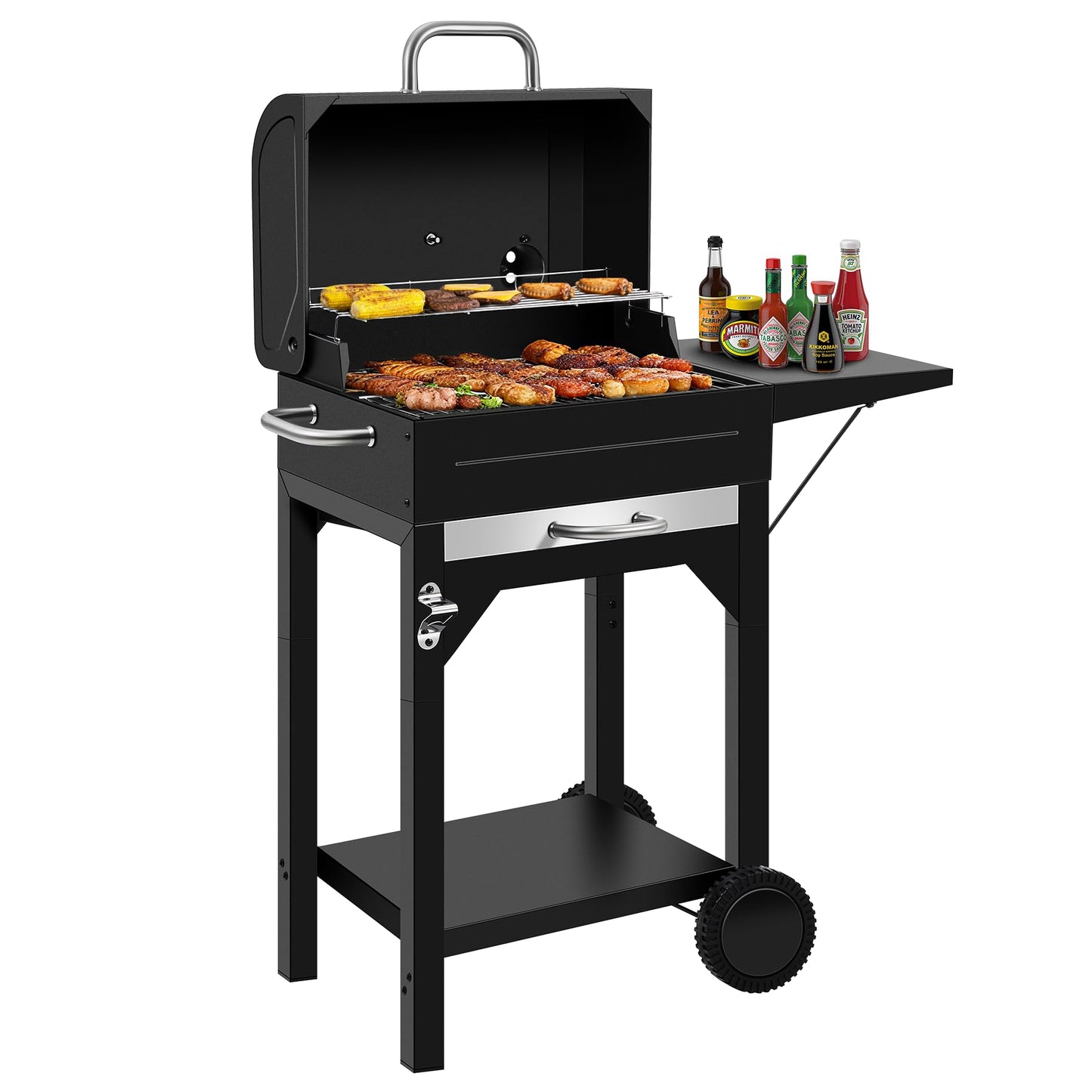 Charcoal Grill, BBQ Grill Charcoal Grill with Pull-Out Grease Tray for Outdoor Patio Backyard, Compact Version