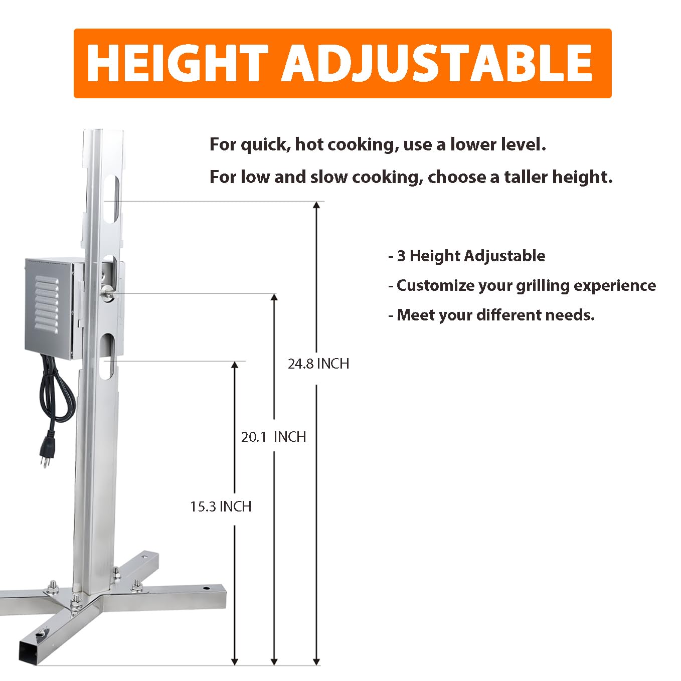 iMeshbean 220lbs Rotisserie Grill Kit, Electric Pig Spit Rotisserie Grill with 45W Motor,Stainless Steel Spit Roaster Stand for Roasting Pig Lamb Turkey Chicken & Whole Animals,Height Adjustable