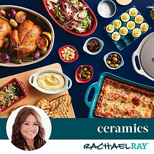 Rachael Ray Solid Glaze Ceramics Round Ramekins/Dipping Cup Set, 4 Piece, Teal