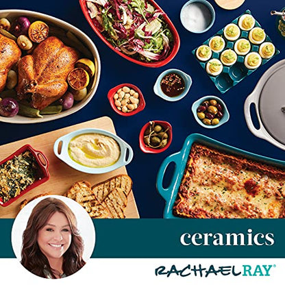 Rachael Ray Solid Glaze Ceramics Round Ramekins/Dipping Cup Set, 4 Piece, Teal