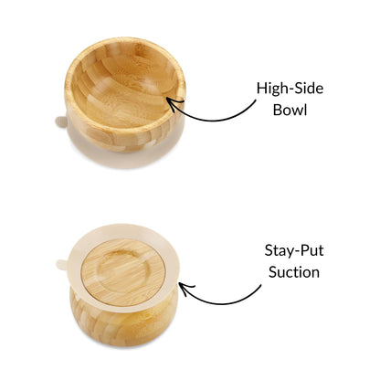 PandaEar Baby Bamboo Suction Bowl with Silicone Spoons, Wooden Baby Bowls for Toddlers & Kids, Divided Non-Slip Wooden Bowl Feeding Supplies