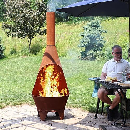 Sunnydaze Large Chiminea Outdoor Fireplace - Outdoor Wood-Burning Fireplace - Chimney Fire Pit with Grill Grate - Rustic - 75" H