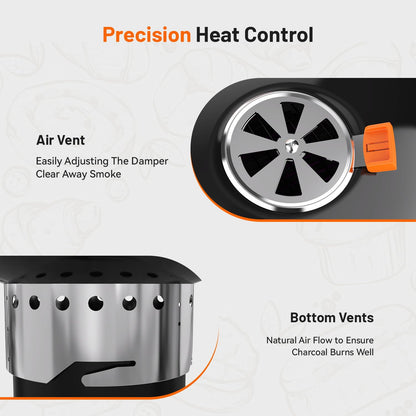 KEYO GRILL 22.5-inch Kettle Charcoal Grill with Detachable Side Table, Portable Charcoal Grills with Adjustable Vents, Outdoor BBQ Grill with Wheels for Camping, Tailgating and Backyard Cooking