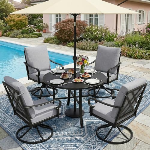 NATURAL EXPRESSIONS 5-Piece Patio Dining Set, Outdoor Swivel Rocking Chairs
