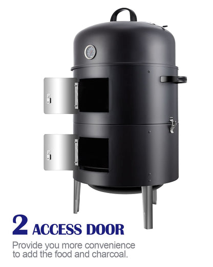 SUNLIFER Charcoal BBQ Grill, Heavy Duty 3-in-1 Barbecue Smoker Grill for Garden Camping Outdoor Cooking and Grilling