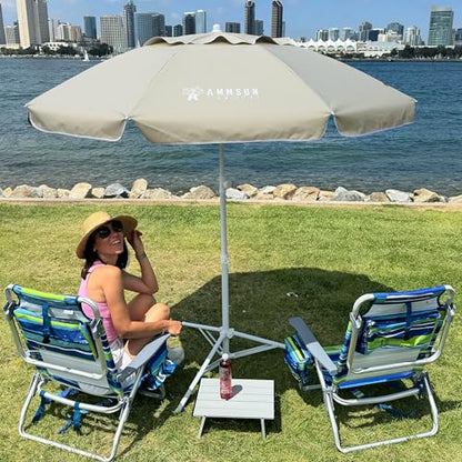 AMMSUN Shade Umbrella, Premium Portable Umbrella with Stand, 6.5ft Lightweight Free Standing Canopy for Sporting Games, Adjustable Instant Sun Protection and Easy to Carry, Beige