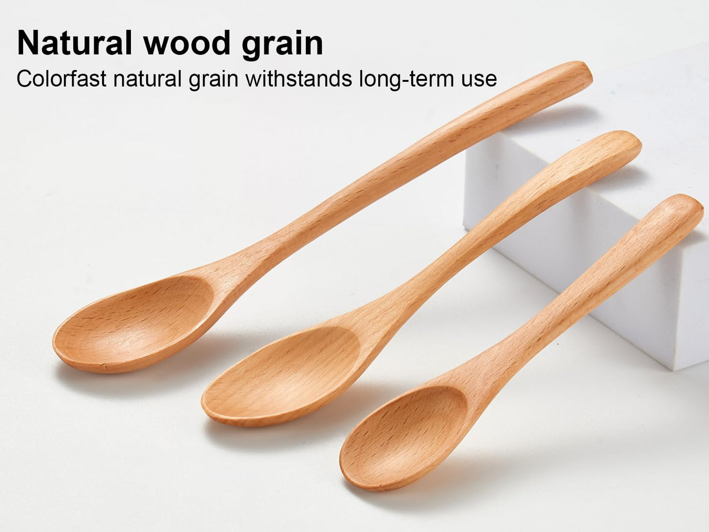 6 Piece Wooden Spoons Set - Premium Beech Wood Small Spoons in 3 Sizes (4.9", 5.9", 7.1") for Honey, Tea, Coffee, Multi-Purpose Mini Teaspoons Utensils for Ice Cream and Soup