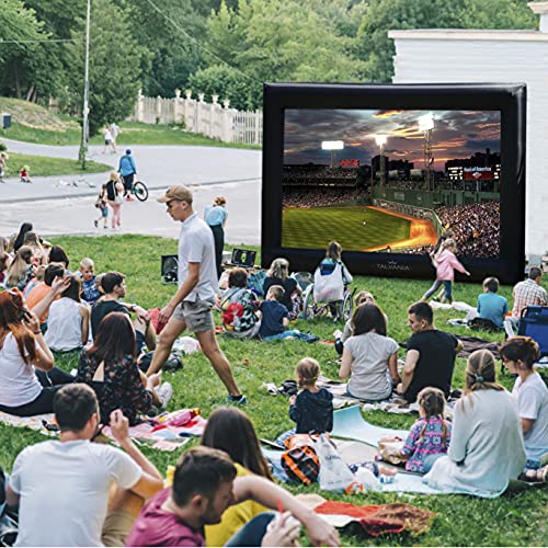Talvania 12 Feet Inflatable Projector Screen for Outdoor and Indoor TV Movie Watching Blower, Tie Downs, Stakes, Sandbags, and Storage Bag + Step-by-Step Guide, Quick Blow Up (Black)
