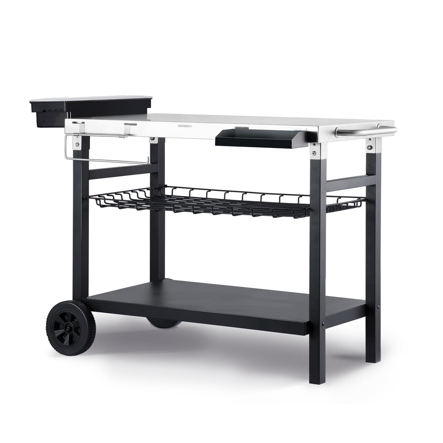 Pittazero Outdoor Grill Cart, 500lb Dining Cart Table with Three-Shelf, Stainless Steel Rolling Movable Food Prep and Work Table