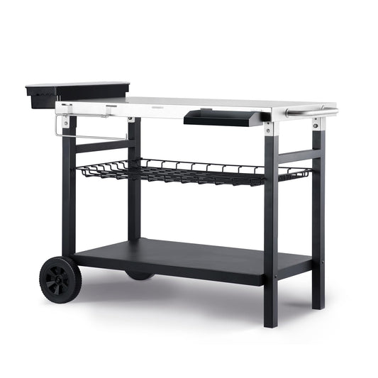 Pittazero Outdoor Grill Cart, 500lb Dining Cart Table with Three-Shelf, Stainless Steel Rolling Movable Food Prep and Work Table