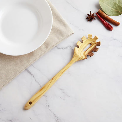 Olive Wood Cooking Utensils, 12 Inch Long Handle Wood Spoons, 3 PCES Crafting Wooden Spoon Set - Includes Turner, Spoon, Pasta Server, Essential Wooden Utensil Set