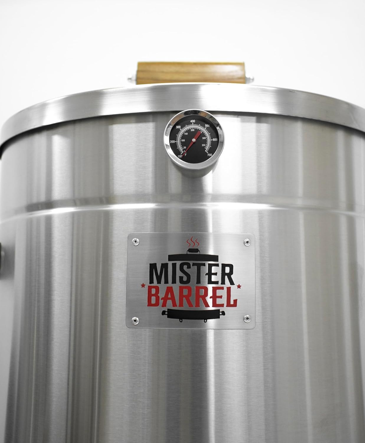 Medium Charcoal Grill & BBQ Smoker Mister Barrel | Portable option | Stainless Steel BBQ for Indoors & Outdoors | serves up to 15 people | Includes 15 Hooks, 1 Hook Remover and 1 top.