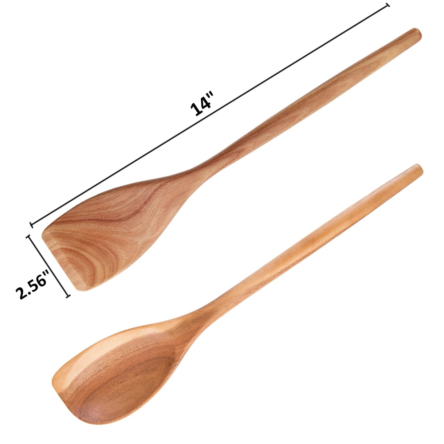 MornHalo 2PCS Acacia Wooden Spoons For Cooking-14 Inch Smooth Finish Cooking Spoons-Comfortable Grip Wood Spoons for Cooking - Non-Stick Cooking Utensils (Corner spoon + Cooking Spatula)