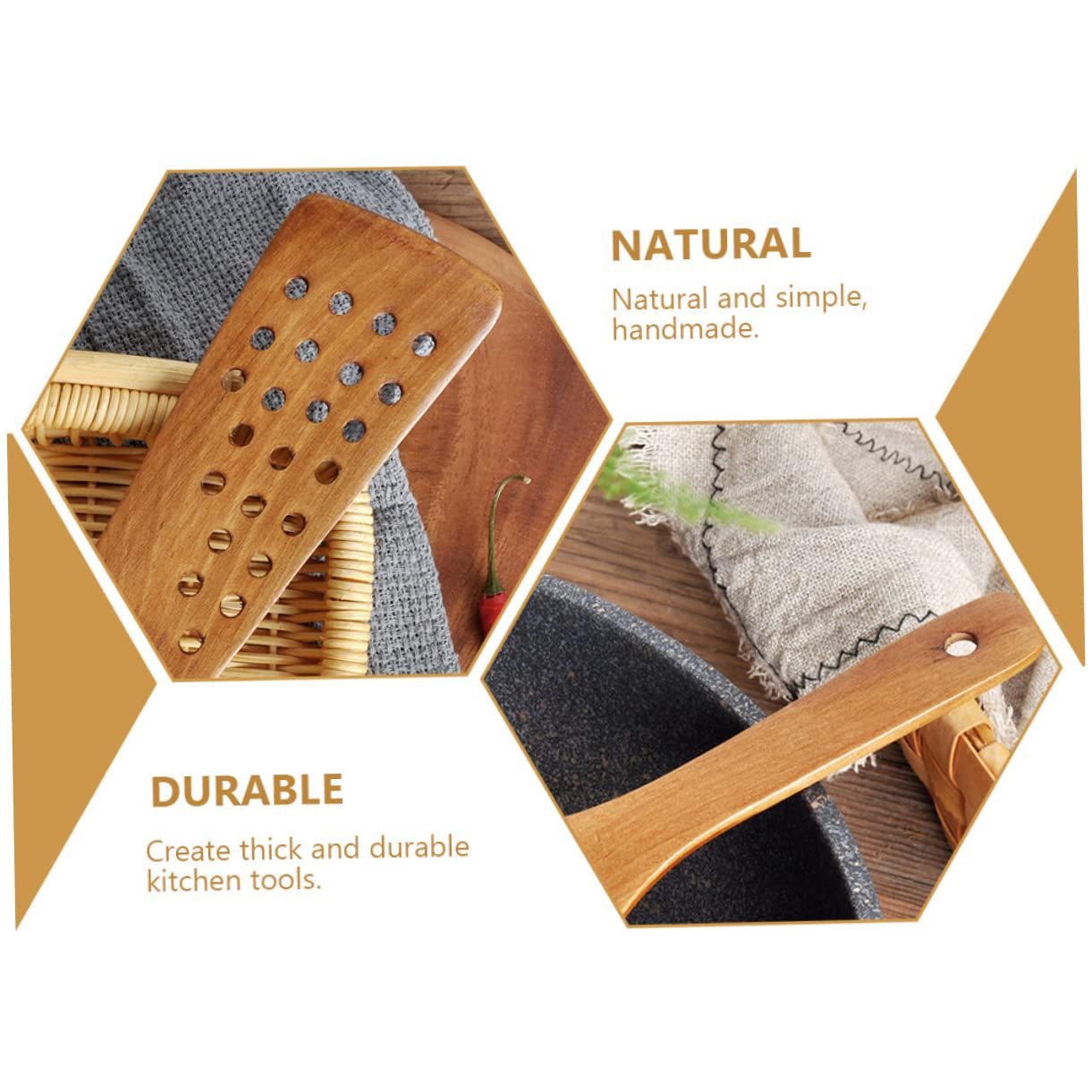 SHOWERORO 24 Hole Frying Spatula Wood Slotted Spatula Bread Stirring Stick with Hanging Hole Wooden Kitchen Stirring Tool for Sour