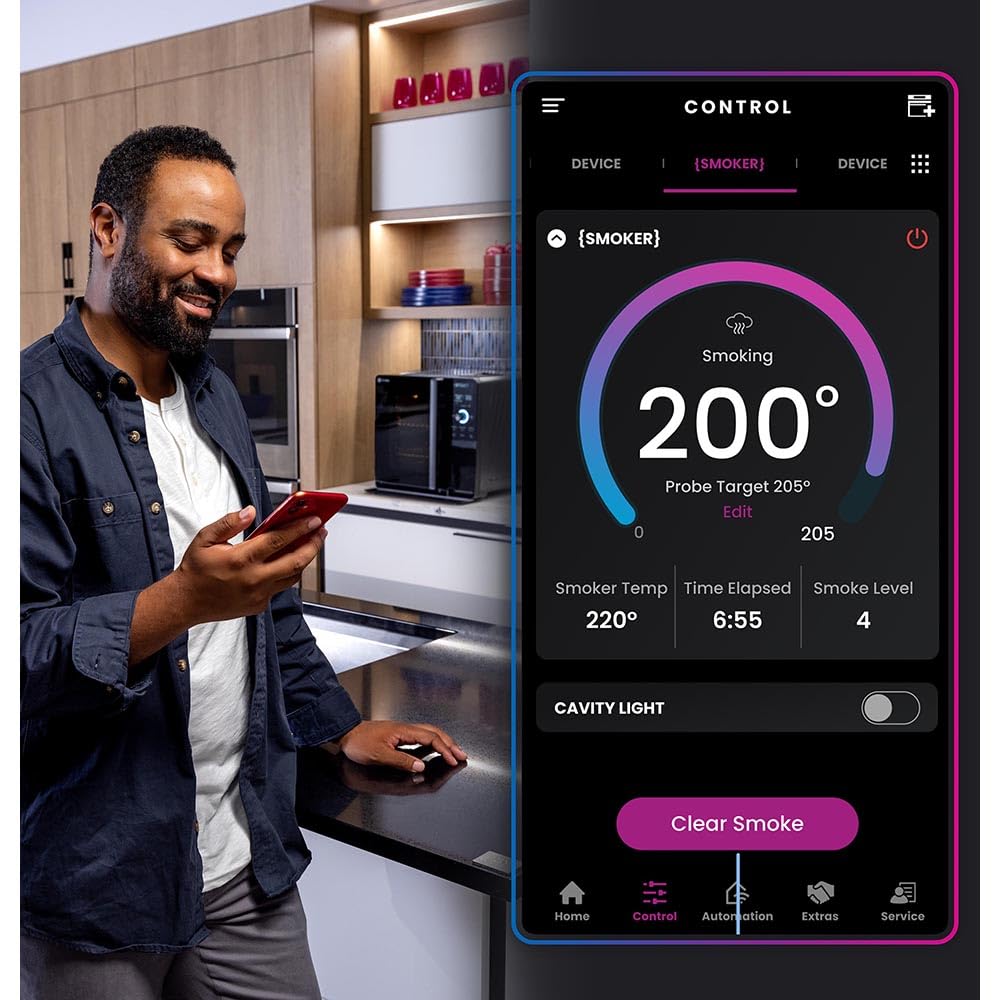 GE Profile™ Smart Indoor Pellet Smoker, with Active Smoke Filtration, 5 Smoke Control Settings, WiFi Connected, Electric, Countertop BBQ Appliance, Black