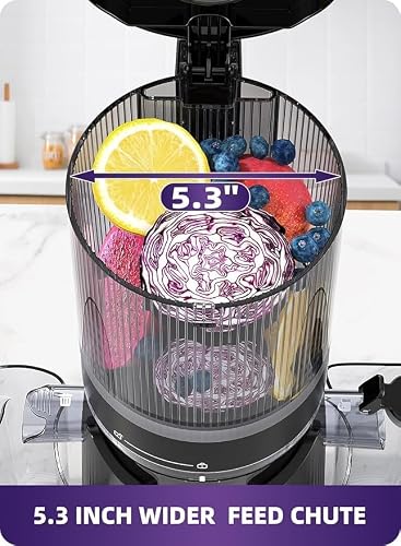 ACOQOOS Juicer Machines, 5.3" Wide Chute for Whole Fruit and Vegetable,1.8L Auto-Feed Time-Saver, Slow Masticating High Yield, Easy to Clean Cold Press Juicer with 2 Cups
