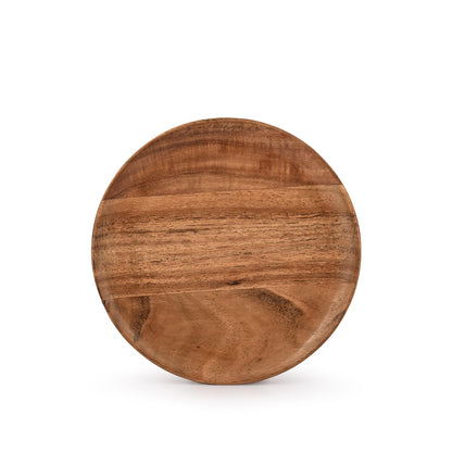 Samhita Acacia Wood Round Wood Plates Set of 4, Easy Cleaning & Lightweight for Dishes Snack, Dessert.(7" x 7" x 1")