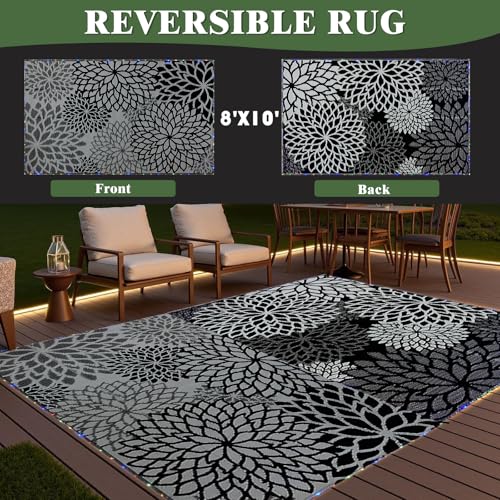 YONILE Outdoor Rug 8x10 ft with LED Light, Waterproof Reversible Outdoor Plastic Straw Rug for Patios Clearance, Large Outdoor Area Rug Carpet RV Mat for Camping Backyard Deck Porch Beach
